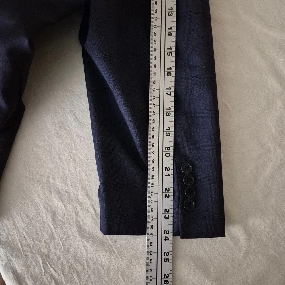 Saks Fifth Avenue Ermenegildo Zegna Suit 46R Navy Plaid Wool 2pc 36x29 Italy